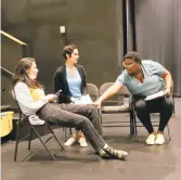  ?? NICOLE DANCEL ?? Actors Mahala Lepsch, Moriah Joy, Isis Marné in rehearsal for “Exodus: Homecoming.”