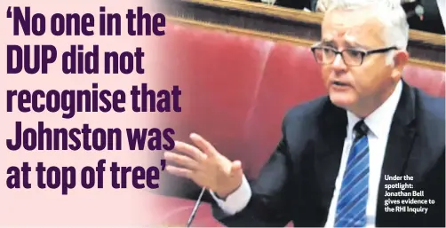  ??  ?? Under the spotlight: Jonathan Bell gives evidence to the RHI Inquiry