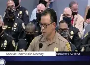  ?? COURTESY OF THE CITY OF MIAMI BEACH ?? Miami-Dade Police Director Alfredo ‘Freddy’ Ramirez addresses the Miami Beach Commission as members of the Miami Beach Police Department listen on Thursday.