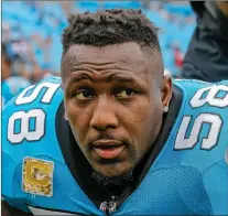  ?? AP PHOTO ?? In this Nov. 5, 2017, file photo, Carolina Panthers’ Thomas Davis gets ready for the team’s NFL football game against the Atlanta Falcons in Charlotte, N.C.