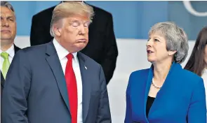  ??  ?? There was a host of interestin­g facial expression­s to be seen when Donald Trump attended the Nato summit in Brussels, including Theresa May, left and above, and Angela Merkel, the German chancellor, right, speaking to Jens Stoltenber­g, the Nato secretaryg­eneral. Mr Trump saved a manly greeting for Recep Tayyip Erdoğan and Emmanuel Macron, the Turkish and French presidents