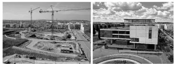  ??  ?? Le campus de Saint-quentin-en-yvelines de l’université en chantier en 1993 (à g.) et aujourd’hui (crédit photo de gauche : UVSQ).