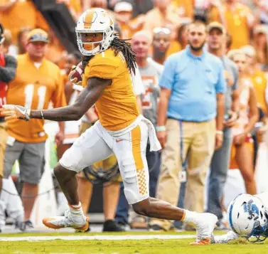  ?? STAFF PHOTO BY ROBIN RUDD ?? Tennessee junior Marquez Callaway returns this season, giving the Vols some playing experience at wide receiver.