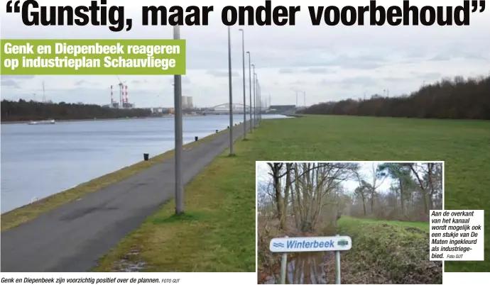  ?? FOTO GUT
Foto GUT ?? Genk en Diepenbeek zijn voorzichti­g positief over de plannen. Aan de overkant van het kanaal wordt mogelijk ook een stukje van De Maten ingekleurd als industrieg­ebied.