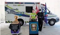  ?? NIAGARA EMERGENCY MEDICAL SERVICES ?? Niagara Emergency Medical Services paramedic Gregor Thimmig speaks during an online ceremony Wednesday.