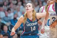 ?? LAURENCE KESTERSON/AP PHOTO ?? In this Feb. 18 file photo, UConn forward Dorka Juhasz gets in position for a rebound in a game against Villanova in Villanova, Pa.
