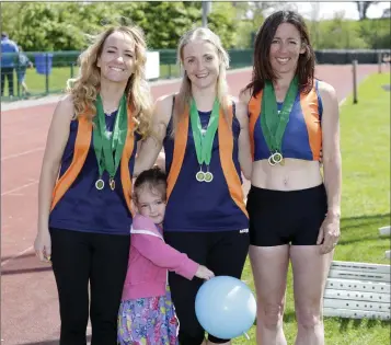  ??  ?? Catherine O’Connor, Laura McCann and Aisling Smyth who, along with Jean Kennedy on their team, won the Leinster 3K Road Race in Kilkenny.