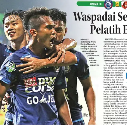  ?? DOLI SIREGAR/ RADAR MALANG ?? pukul siaran langsung WIB). BANGKIT: Gelandang Arema Hendro Siswanto menjadi andalan di lini tengah seiring dengan absennya beberapa pemain kunci ketika melawan Perseru malam ini.