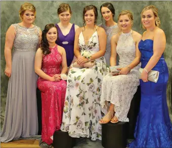  ?? Photo by Sheila Fitzgerald. ?? Rebecca O’Callaghan, Tara Collins, Caitriona O’Sullivan, Fiona Curtin, Marguerite Hickey, Shannon Breen, and Kayleigh Enright in gorgeous gowns at the Boherbue Comprehens­ive School Debs.