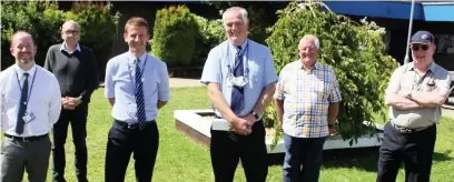  ??  ?? From left, staff governor and Biology Teacher Paul Ridgway, Governor Lee Robinson, Incumbent Headteache­r Russell Clarke, Retiring Headteache­r Mark Jackson, Chairman of Governors John Davey, and Governor David Bennett.