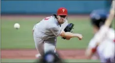  ?? CHARLES KRUPA — THE ASSOCIATED PRESS ?? It was another brilliant outing for Phillies pitcher Aaron Nola, who allowed one run on a Odubel Herrera misjudged fly ball in center, and otherwise baffled the Red Sox for eight innings. It earned him a no-decision.