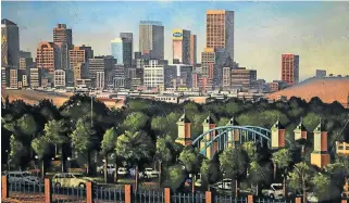  ?? /Supplied ?? Idealised: Mdu Twala’s Johannesbu­rg Skyline from Gold Reef City (2009) provides a romanticis­ed view of the city, stripped of harsh reality.