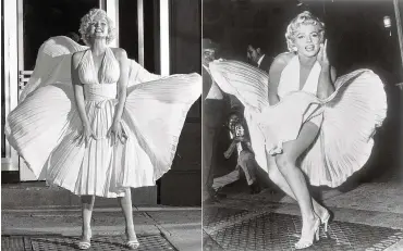  ?? PHOTO/MATTY ZIMMERMAN NETFLIX VIA AP, LEFT, AP ?? This combinatio­n of photos shows Ana de Armas as Marilyn Monroe in a scene from “Blonde,” left, and Marilyn Monroe posing on a subway grate while filming “The Seven Year Itch” in New York on Sept. 9, 1954.