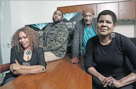  ?? Kirk McKoy Los Angeles Times ?? FILMMAKER Xavier Burgin, second from left, with some of the film’s voices, Rachel True, left, Tony Todd and Tananarive Due.