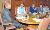  ?? HT PHOTO ?? Chief minister Jai Ram Thakur with other ministers during the cabinet meeting in Shimla on Thursday.