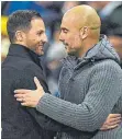  ?? FOTO: AFP ?? Abschied nach der Lehrstunde – Domenico Tedesco (li.) und Pep Guardiola nach dem 7:0.