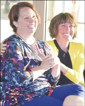  ?? JOEY SmITh/TRURO DAILY NEWS ?? Monique Natividad, left, VON Adult Day Program co-ordinator, and Erin Crosby, VON manager of community support services for Colchester-East Hants, react after hearing their organizati­on’s name announced as the recipient of funding from 100 Women Who...