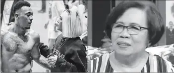  ??  ?? Vice Ganda's mother, Rosario Viceral (right), on Vice's involvemen­t with PBA player Calvin Abueva: "Nasa edad naman na sila… parang wala na akong karapatan pa na mag-usi-usisa pa."