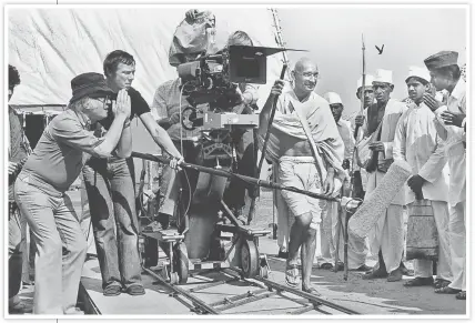  ?? ©COLUMBIA/ COURTESY EVERETT ALAMY STOCK PHOTO ?? Gandhi film director, Richard Attenborou­gh, (left) and actor, Ben Kingsley, who played the Mahatma, on set, 1982.