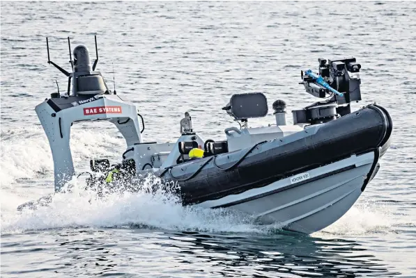  ?? ?? Successful trials of the unmanned Pacific 24 rigid inflatable boat showed that in the future these vessels have the potential to deploy with frigates and destroyers and be used for a range of operations