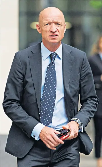  ?? ?? Olaf Swantee, chief executive of EE from 2011 to 2016, at the High Court, where he is giving evidence over the collapse of Phones 4U