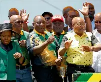  ?? Reuters ?? ANC president Cyril Ramaphosa dances with South Africa president Jacob Zuma during the ANC’s’ 106th anniversar­y celebratio­ns in East London on Saturday. —