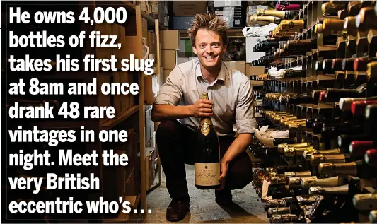  ??  ?? A fine romance: Peter Crawford with his beloved champagne cellar