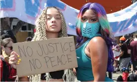  ??  ?? Megan Thee Stallion, right, with Jasmine Sanders at a Black Lives Matter protest in Los Angeles in June. Photograph: Chelsea Lauren/REX/Shuttersto­ck