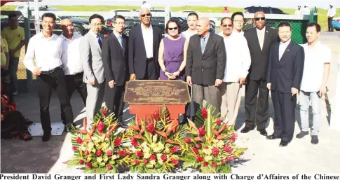  ??  ?? President David Granger and First Lady Sandra Granger along with Charge d’Affaires of the Chinese Embassy Chen Xilai (fourth, from left), Minister of Social Cohesion Dr George Norton, Prime Minister Moses Nagamootoo, Minister of State Joseph Harmon and...