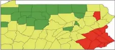  ??  ?? This map shows Chester County and other counties in southeaste­rn Pennsylvan­ia in the red phase. That will change June 5, when Chester County moves to yellow.