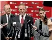  ?? PHOTO: CAMERON BURNELL/FAIRFAX NZ ?? Labour leader Andrew Little, centre, deputy leader Jacinda Ardern, and Te Atatu MP Phil Twyford speak about their party’s housing policy at a press conference yesterday.