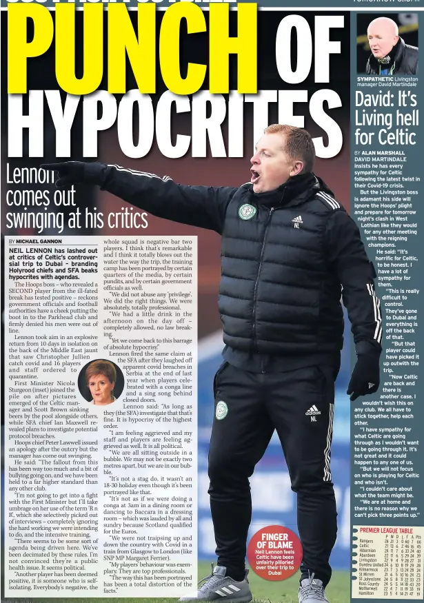  ??  ?? FINGER OF BLAME Neil Lennon feels Celtic have been unfairly pilloried over their trip to Dubai