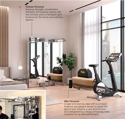  ?? ?? Bike Personal
A high-end exercise bike with a compact footprint and elegant design to shape the gym of your dreams in any environmen­t and completed by a library of training video contents, for an efficient workout.