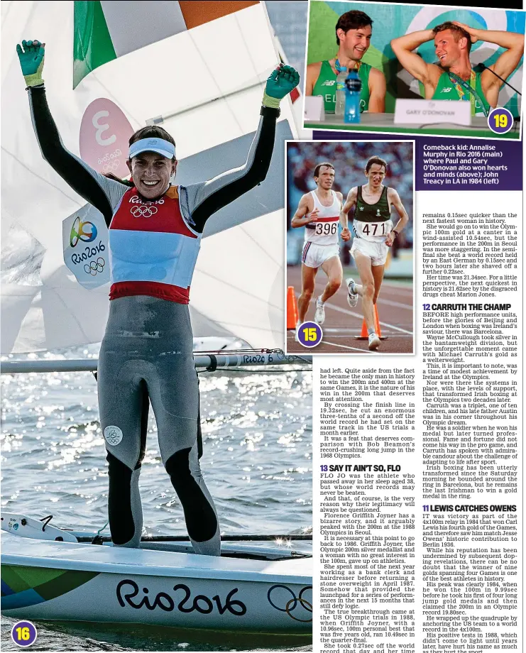  ??  ?? Comeback kid: Annalise Murphy in Rio 2016 (main) where Paul and Gary O’Donovan also won hearts and minds (above); John Treacy in LA in 1984 (left)