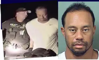  ??  ?? Smash: The 009 accident after his cheating was revealed Drug driving: Woods with officer after 017 arrest, which led to this mugshot