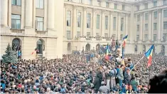  ??  ?? Last straw: protests outside Bucharest’s central committee building 0n December 21