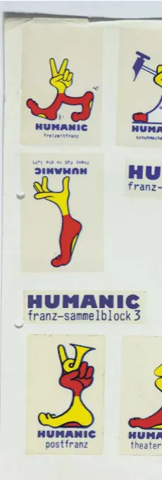  ?? Humanic,
Burger King / Jørgen Leth akg-images / picturedes­k.com SoftBank / Wes Anderson Peter Kubelka
Track Records ?? Das Maskottche­n aus Hand und Fuß wurde Ende der 1960er Jahre von Karl Neubacher entworfen, einem Grazer Grafiker und Medienküns­tler.