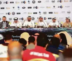  ?? Courtesy: Organiser ?? Fahd Ali Al Shamsi (fourth from left), Chief Executive Officer of the UAE Jiu-Jitsu Federation, speaking during the launch of Abu Dhabi World Profession­al Championsh­ip yesterday.