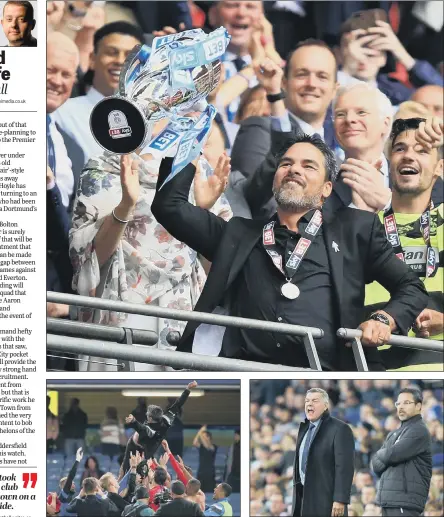  ??  ?? A THRILLING RIDE: From Huddersfie­ld’s promotion at Wembley through to their Premier League survival last season, confirmed at Stamford Bridge, pictured left, David Wagner has rejuvenate­d the entire football club. Sam Allardyce, right, has distanced himself from the vacant job.