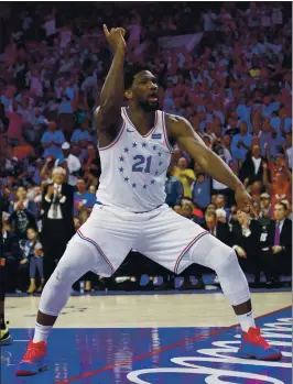  ?? CHRIS SZAGOLA – THE ASSOCIATED PRESS ?? Joel Embiid and the Philadelph­ia 76ers had a league-best 29-2 mark at home when the season was suspended, but they won’t have any more home games as the season resumes.