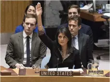  ?? Bild: ESKINDER DEBEBE ?? STIGANDE STJÄRNA. USA:s FN-ambassadör Nikki Haley valde att fokusera på de 65 länder som röstade emot, avstod eller inte deltog i omröstning­en.