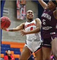  ?? BILL RUDICK - FOR MEDIANEWS GROUP ?? Lincoln’s Ciani Montgomery shoots over Virginia Union’s Aaliyah Bevans.