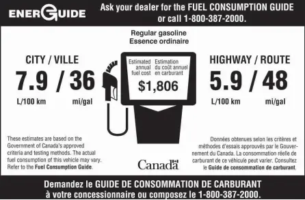  ?? HANDOUT/ ?? An example of the new Energuide label on cars