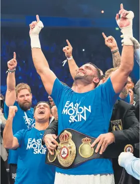  ?? Picture: AFP ?? SWEET TASTE OF VICTORY. Germany’s Manuel Charr celebrates after winning the WBA heavyweigh­t title when he beat Russia’s Alexander Ustinov in Oberhausen on Saturday.