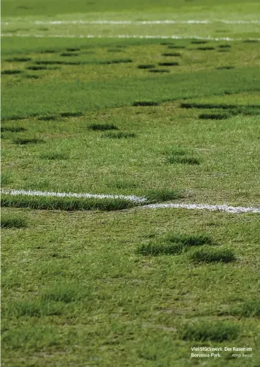  ??  ?? Viel Stückwerk: Der Rasen im Borussia-Park.