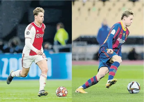  ?? VI-IMAGES / GETTY
CRISTINA QUICLER / AFP ?? Dos camisetas, un estilo, más gol. Frenkie de Jong era el cerebro clave en el Ajax. Le ha costado casi un año y medio pero en el Barça empieza a ser influyente como interior derecho. Ya lleva seis goles de blaugrana, uno más que en su carrera como ajacied