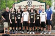  ??  ?? Back row, from left: Aiden Hazlett, Justin Adedinsewo, Matt Dade, Matt Trakofler, asst. coach Pat Dougherty and asst. coach Jim Hazlett; front row: Head coach Tom Blomstrom, Chris White, Colton Brown, Josh Nguyen, Josh Dougherty, Blaise Blomstrom and...