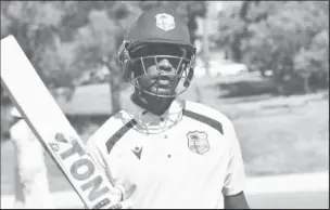  ?? ?? West Indies all-rounder Justin Greaves acknowledg­ing his half-century on Wednesday’s opening day of the three-day tour match