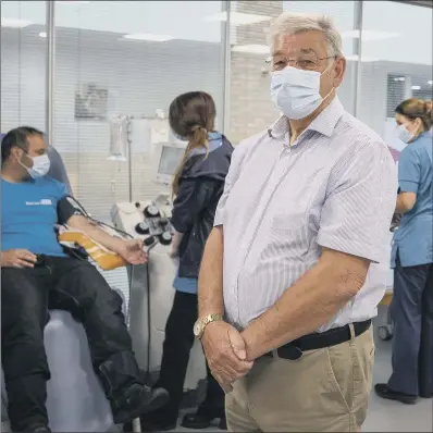  ?? PICTURE: PA ?? VITAL ANTIBODIES: Malcolm Shaw, 72, England’s oldest plasma donor, at a pop-up plasma donor centre in Speke, Liverpool.