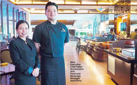  ??  ?? New Executive Chef Tristan Encarnacio­n and Food and Beverage Manager April Pinay.